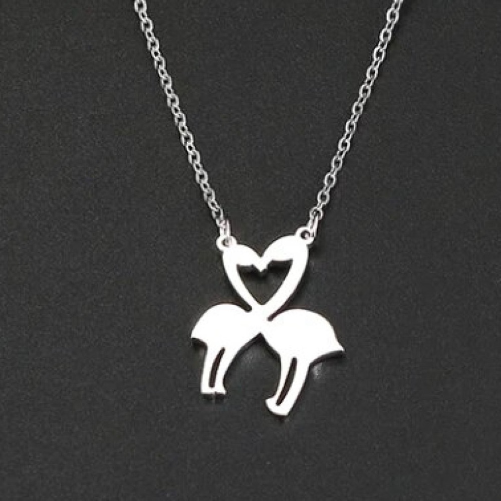 Silver Flamingos In Love Stainless Steel Necklace Accessory Jewelry